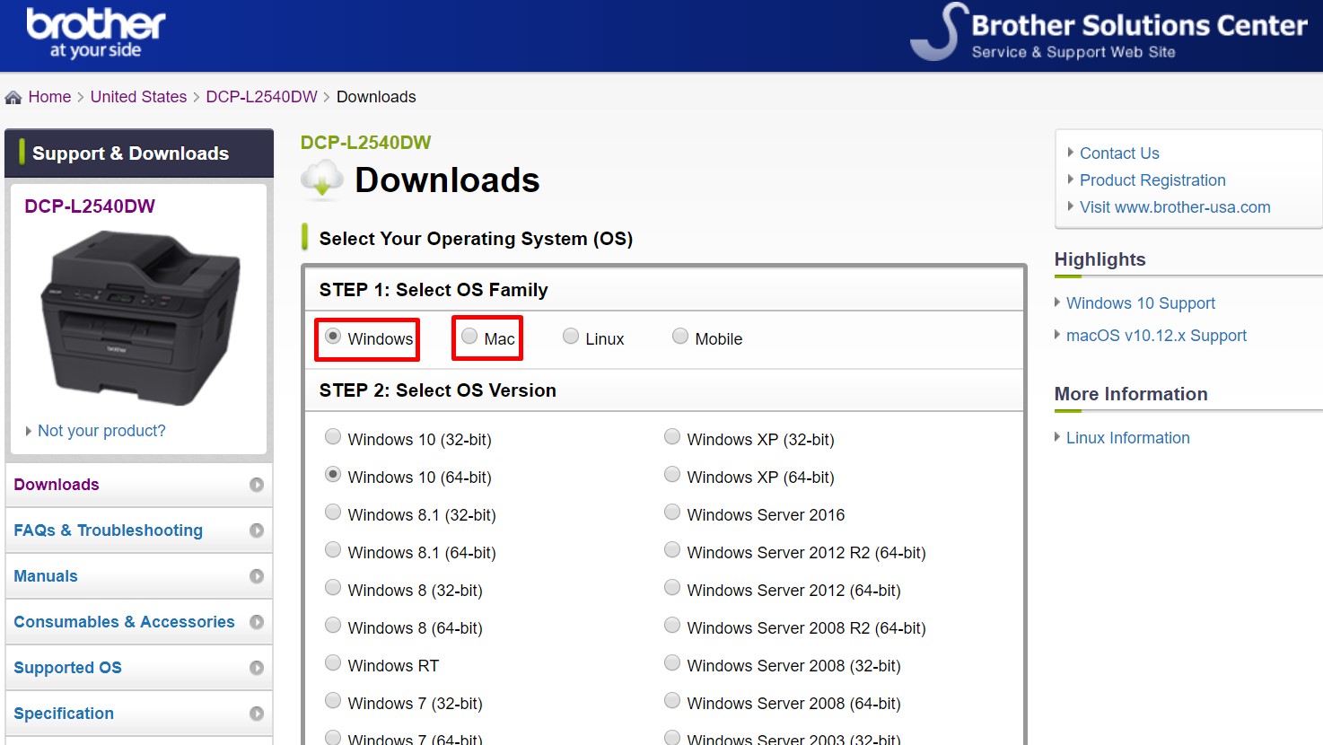 Brother Utilities OS Selection